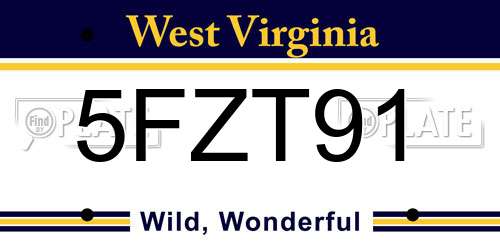 5FZT91 West Virginia License Plate