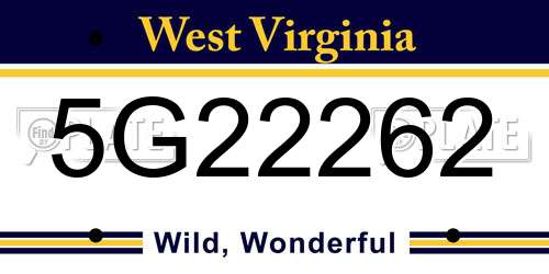 5G22262 West Virginia License Plate