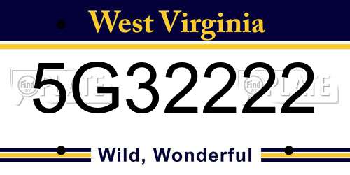 5G32222 West Virginia License Plate