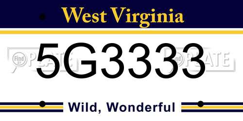 5G3333 West Virginia License Plate