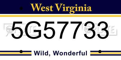 5G57733 West Virginia License Plate