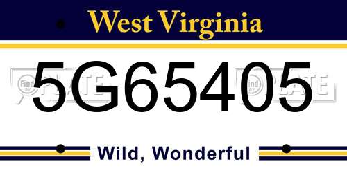 5G65405 West Virginia License Plate