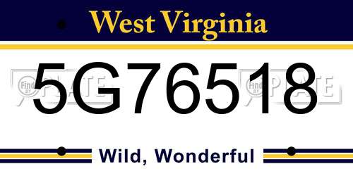 5G76518 West Virginia License Plate