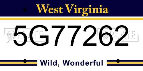 5G77262 West Virginia License Plate