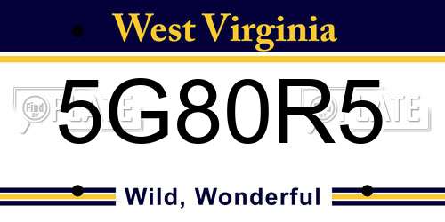5G80R5 West Virginia License Plate