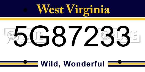 5G87233 West Virginia License Plate