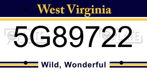 5G89722 West Virginia License Plate