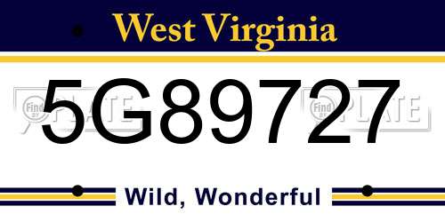 5G89727 West Virginia License Plate