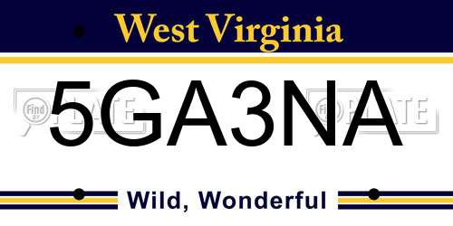 5GA3NA West Virginia License Plate