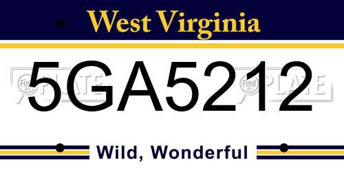 5GA5212 West Virginia License Plate