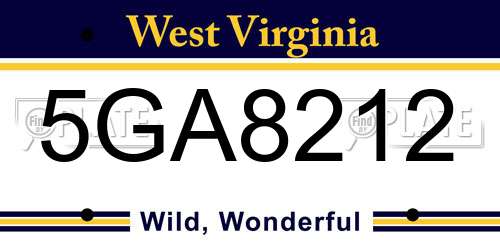 5GA8212 West Virginia License Plate