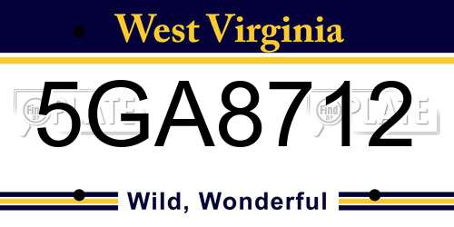 5GA8712 West Virginia License Plate