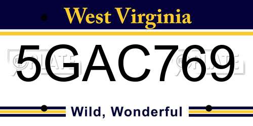 5GAC769 West Virginia License Plate