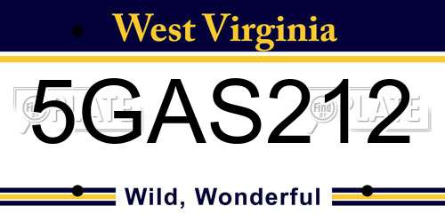 5GAS212 West Virginia License Plate