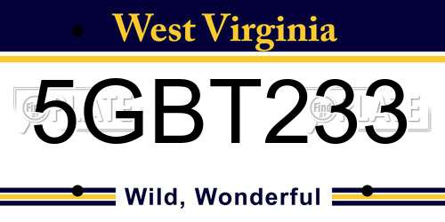 5GBT233 West Virginia License Plate