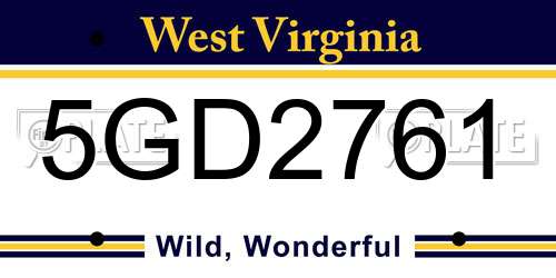 5GD2761 West Virginia License Plate