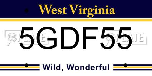 5GDF55 West Virginia License Plate