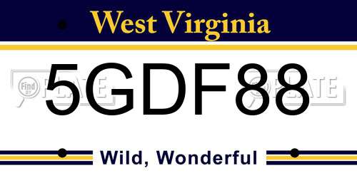 5GDF88 West Virginia License Plate