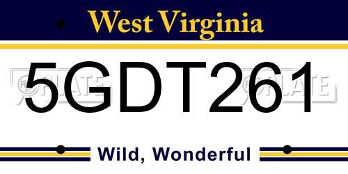 5GDT261 West Virginia License Plate