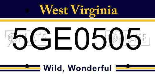 5GE0505 West Virginia License Plate