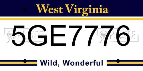 5GE7776 West Virginia License Plate