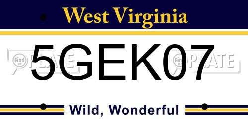 5GEK07 West Virginia License Plate