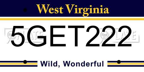 5GET222 West Virginia License Plate