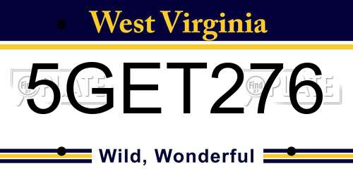 5GET276 West Virginia License Plate