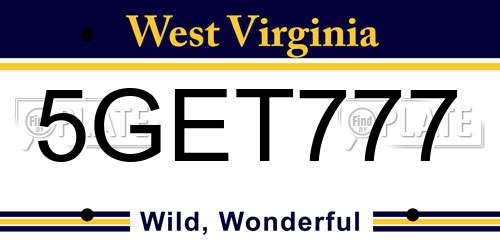 5GET777 West Virginia License Plate