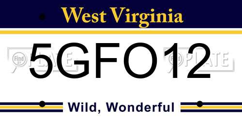 5GFO12 West Virginia License Plate