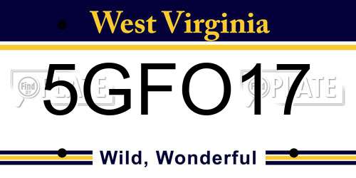 5GFO17 West Virginia License Plate