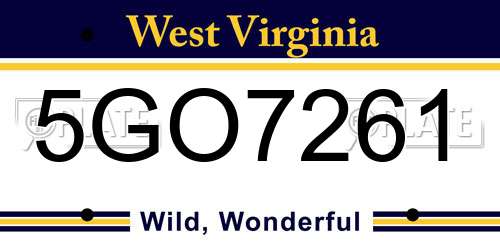5GO7261 West Virginia License Plate