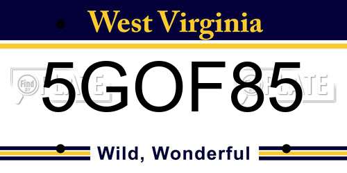 5GOF85 West Virginia License Plate