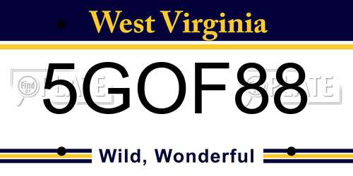 5GOF88 West Virginia License Plate