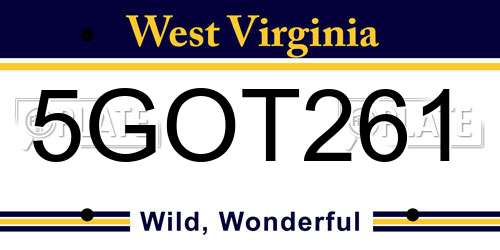 5GOT261 West Virginia License Plate