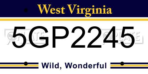 5GP2245 West Virginia License Plate