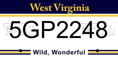 5GP2248 West Virginia License Plate
