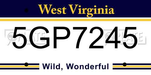 5GP7245 West Virginia License Plate