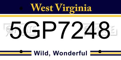 5GP7248 West Virginia License Plate