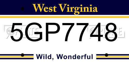 5GP7748 West Virginia License Plate