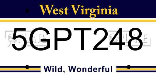 5GPT248 West Virginia License Plate