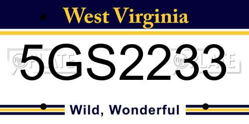 5GS2233 West Virginia License Plate