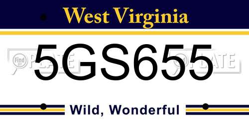 5GS655 West Virginia License Plate