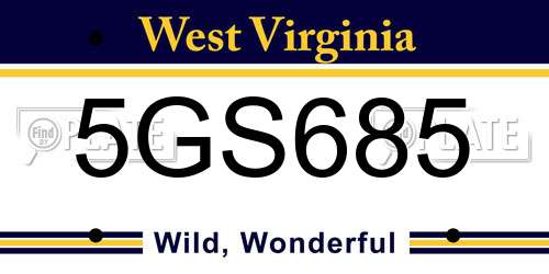 5GS685 West Virginia License Plate