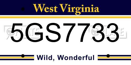 5GS7733 West Virginia License Plate