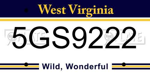 5GS9222 West Virginia License Plate