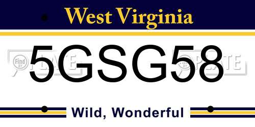 5GSG58 West Virginia License Plate