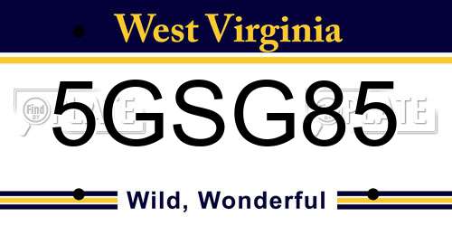 5GSG85 West Virginia License Plate