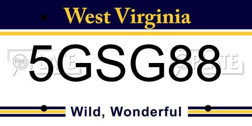 5GSG88 West Virginia License Plate