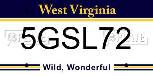 5GSL72 West Virginia License Plate
